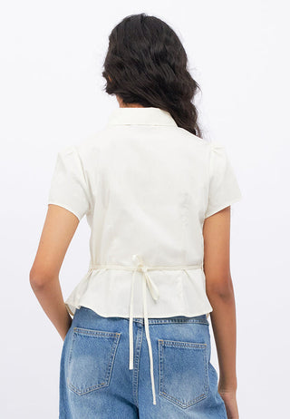 Short Sleeve Blouse with Back Tie
