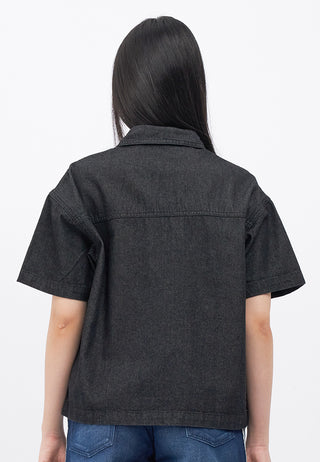 Half Zip Short Sleeve Denim Shirt