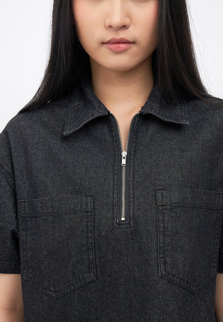 Half Zip Short Sleeve Denim Shirt