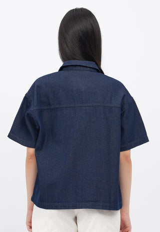 Half Zip Short Sleeve Denim Shirt
