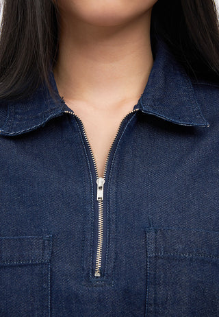 Half Zip Short Sleeve Denim Shirt