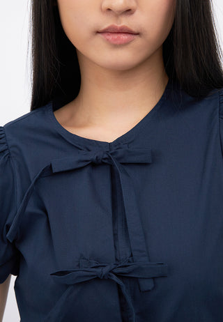 Puff Sleeves Peplum Blouse with Tie