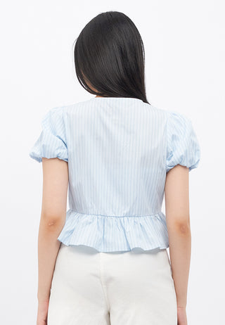 Puff Sleeves Peplum Blouse with Tie