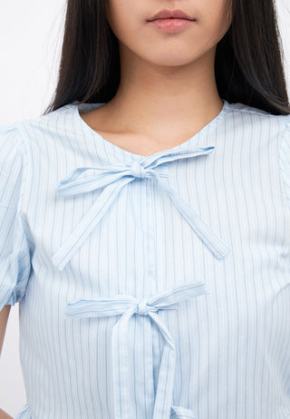 Puff Sleeves Peplum Blouse with Tie