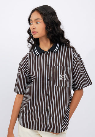 Contrast Collar Oversized Stripes Shirt