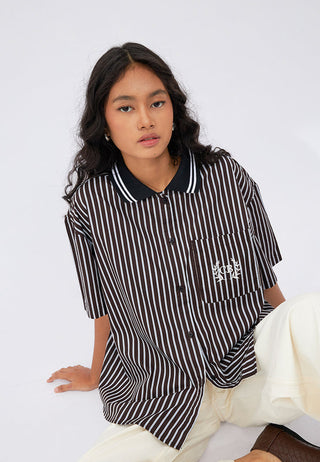 Contrast Collar Oversized Stripes Shirt