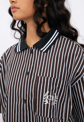 Contrast Collar Oversized Stripes Shirt
