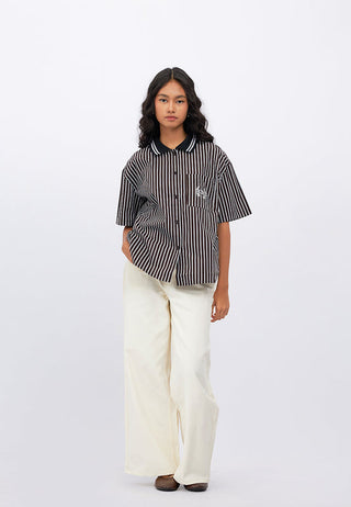 Contrast Collar Oversized Stripes Shirt