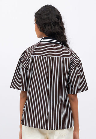 Contrast Collar Oversized Stripes Shirt