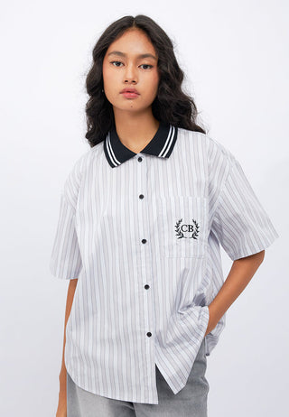 Contrast Collar Oversized Stripes Shirt