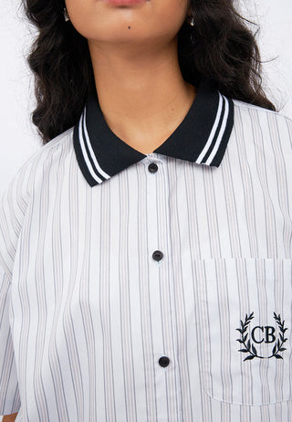 Contrast Collar Oversized Stripes Shirt