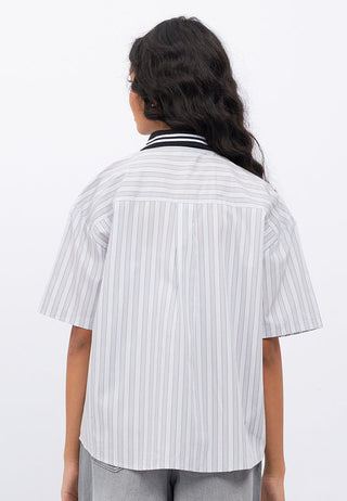 Contrast Collar Oversized Stripes Shirt