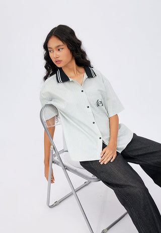 Contrast Collar Oversized Stripes Shirt