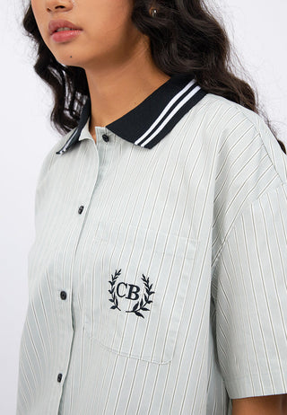 Contrast Collar Oversized Stripes Shirt