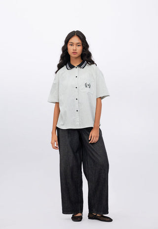 Contrast Collar Oversized Stripes Shirt