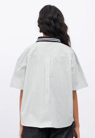 Contrast Collar Oversized Stripes Shirt