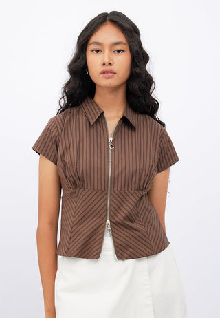 Zip Up Short Sleeve Fitted Shirt