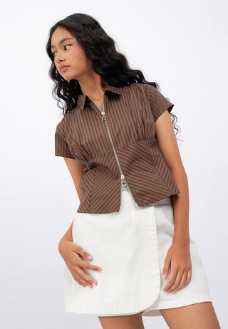 Zip Up Short Sleeve Fitted Shirt