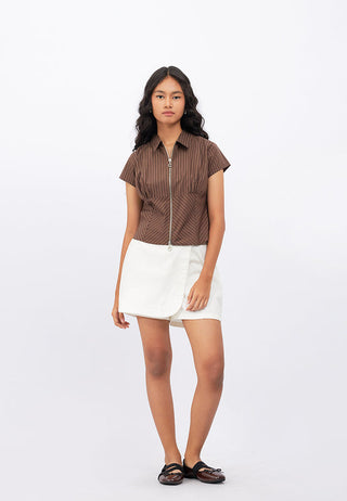 Zip Up Short Sleeve Fitted Shirt