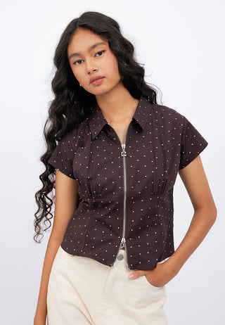 Zip Up Short Sleeve Fitted Shirt