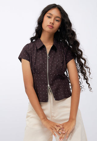 Zip Up Short Sleeve Fitted Shirt