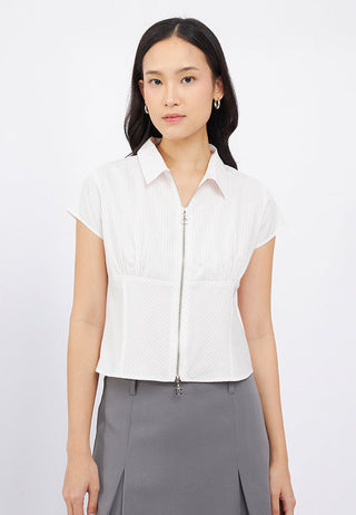 Zip Up Short Sleeve Fitted Shirt