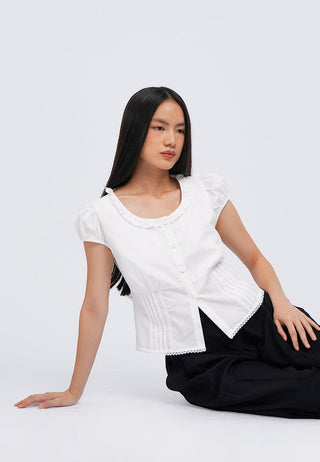 Peplum Blouse with Frill Neck