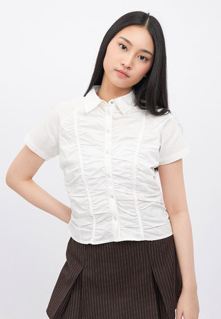 Short Sleeve Fitted Ruched Blouse