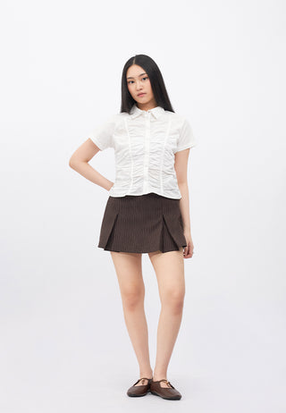 Short Sleeve Fitted Ruched Blouse