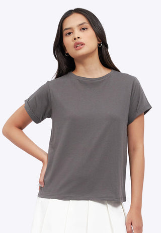 Loose T-Shirt with Roll Up Sleeve