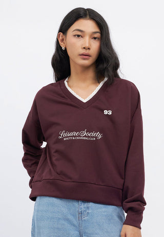 V-Neck Sweatshirt with Lace Detail
