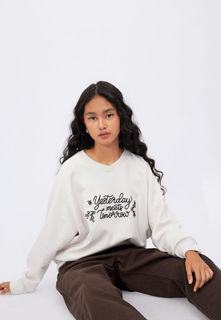 Oversized V-Neck Graphic Sweatshirt