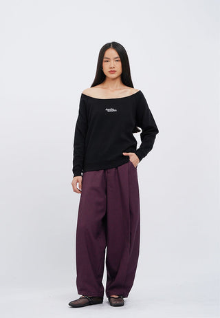 Off Shoulder Embroidery Sweatshirt