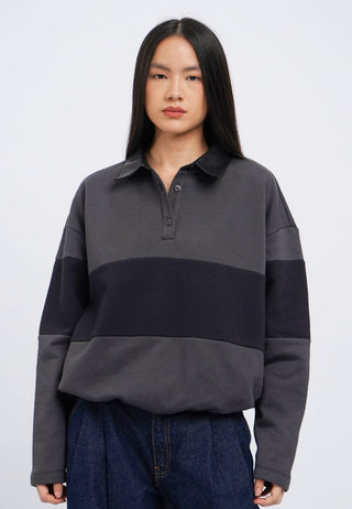 Leather Collar Stripes Sweater