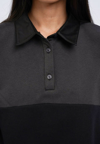 Leather Collar Stripes Sweater