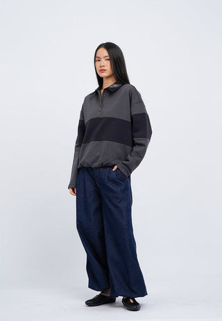 Leather Collar Stripes Sweater