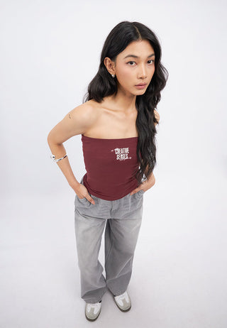 Fitted Tube Top with Graphic Details