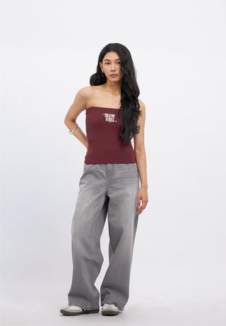 Fitted Tube Top with Graphic Details