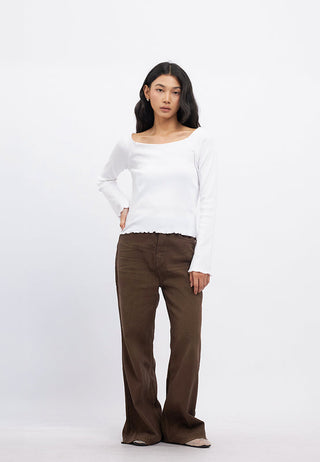 Off Shoulder Long Sleeve Rib Top