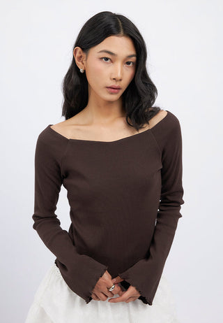 Off Shoulder Long Sleeve Rib Top