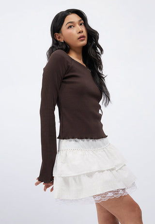Off Shoulder Long Sleeve Rib Top