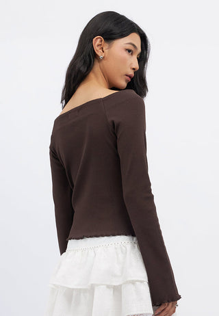 Off Shoulder Long Sleeve Rib Top