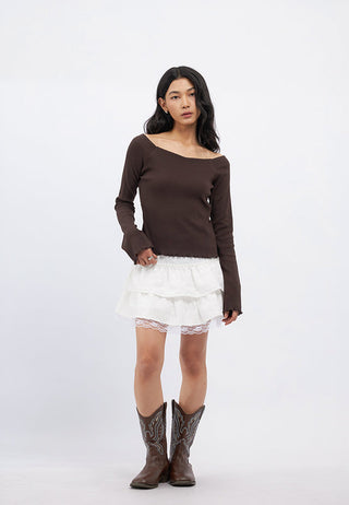 Off Shoulder Long Sleeve Rib Top