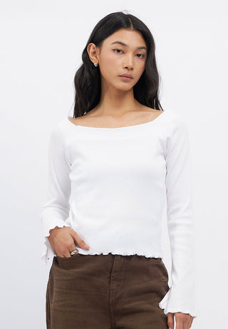 Off Shoulder Long Sleeve Rib Top