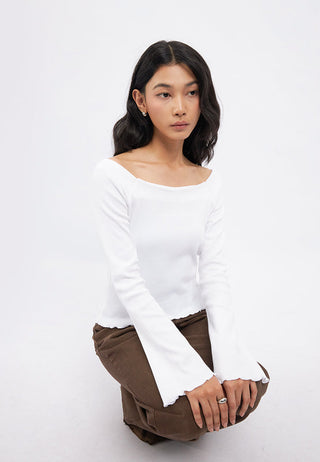 Off Shoulder Long Sleeve Rib Top