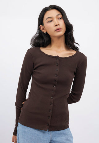 Button Up Long Sleeve Rib Cardigan