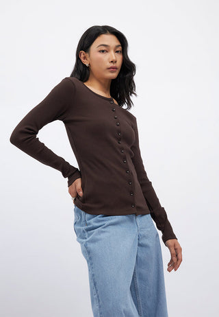 Button Up Long Sleeve Rib Cardigan