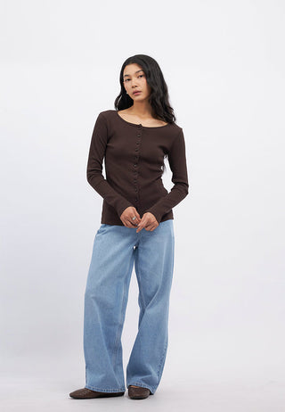 Button Up Long Sleeve Rib Cardigan