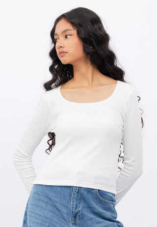 Lace Detail Long Sleeve Rib Top