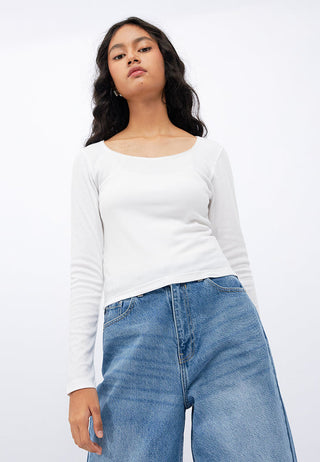 Lace Detail Long Sleeve Rib Top